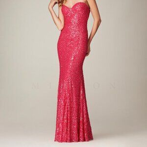 Mignon Hot‑Pink Sequin Formal Gown Size 6 Strapless Sweetheart Floor Length